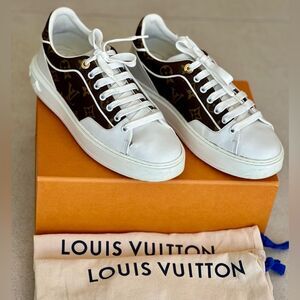 Louis Vuitton Monogram Timeout Low Top Leather Sneakers Brown & White Sz39